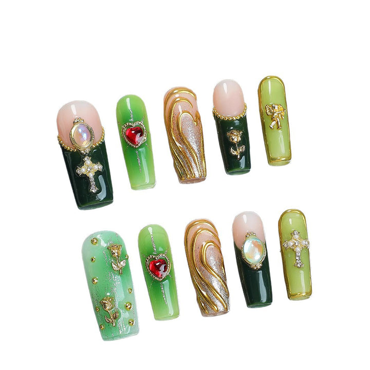 Kunstnagelset mit glamourosem Kristall- und floralem Design Karnz