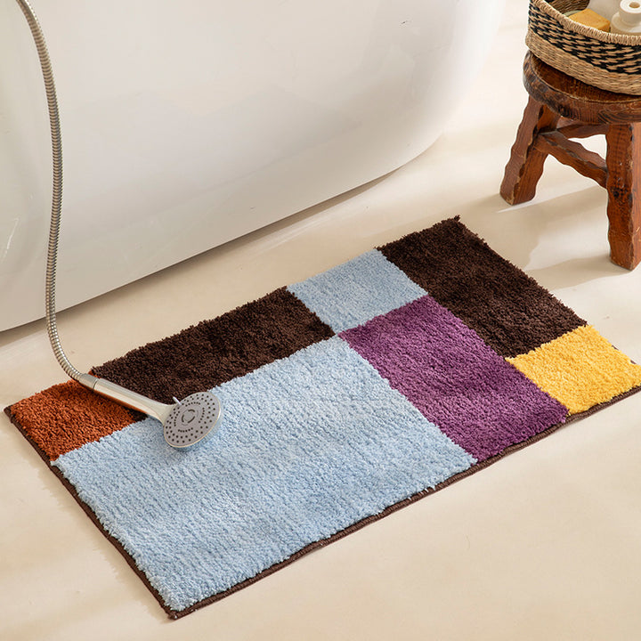 Hochflor-Badematte mit geometrischem Farbblock-Design und rutschfester Unterseite