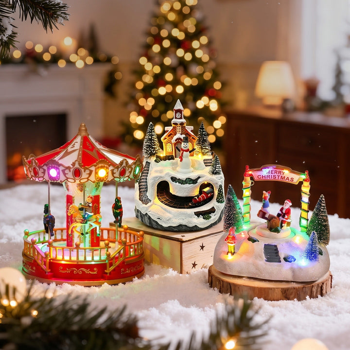Beleuchtete Weihnachtsdorf-Dekoration mit beweglichen Figuren Karnz