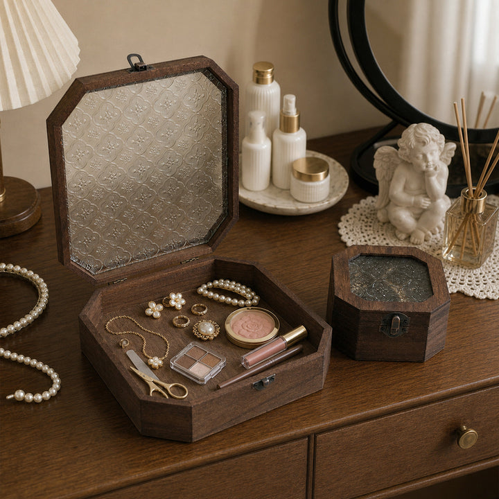 Vintage achteckige Holz-Schmuckbox