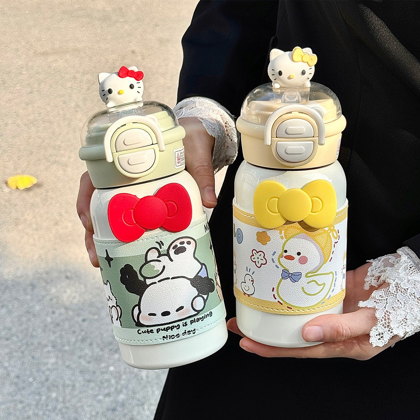 Damen kreative Trinkflasche mit interaktivem Deckel und süßem Motiv Karnz