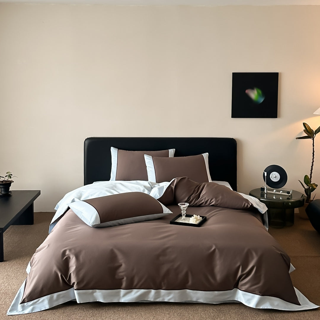 Seidige Matt-Satin Zwei-Ton Bettbezug-Bettwäsche-Set mit verdehidden Reißverschluss & Eckenbindungen