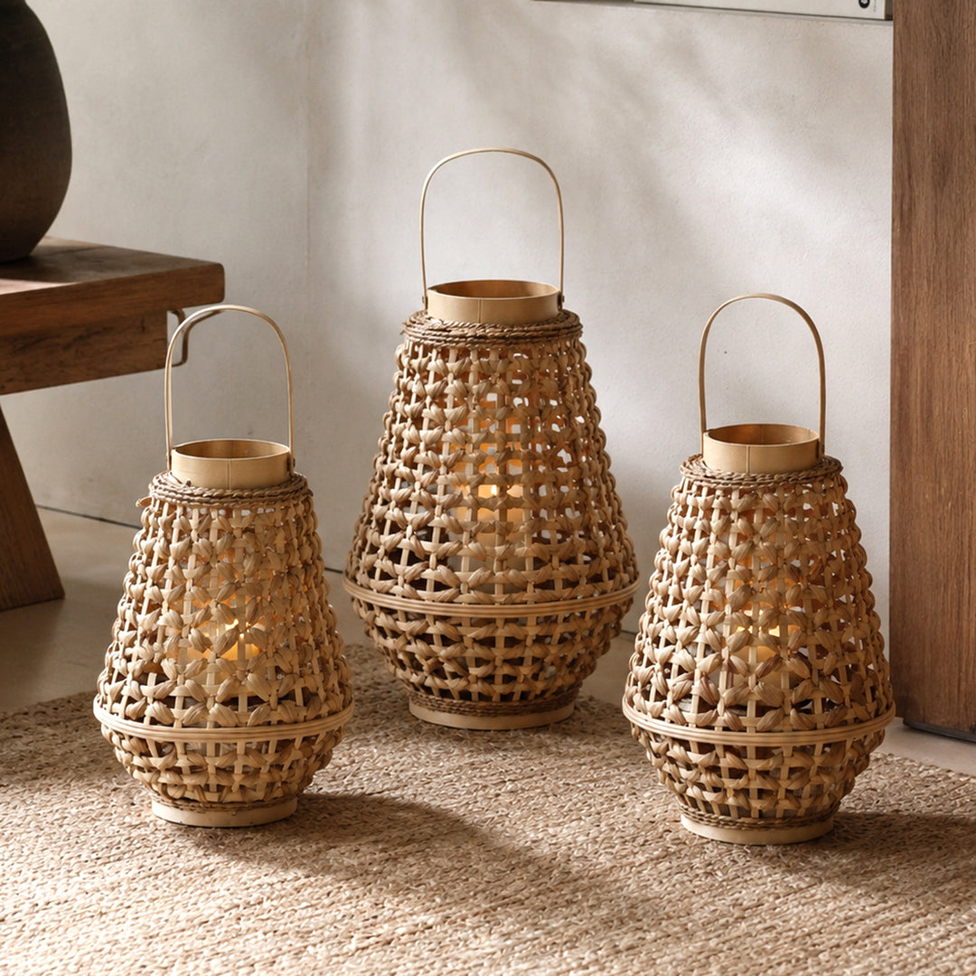 Elegante Laterne aus geflochtenem Rattan Karnz
