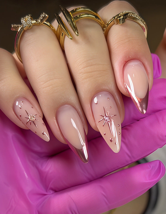 Elegantes Stiletto Press-On Nagelset mit Sternakzenten Karnz
