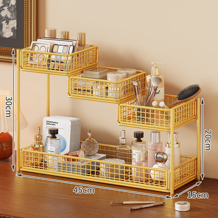 Multi-Tier Metallnetz Kosmetikorganizer mit Taschentuchhalter und verstellbaren Regalen
