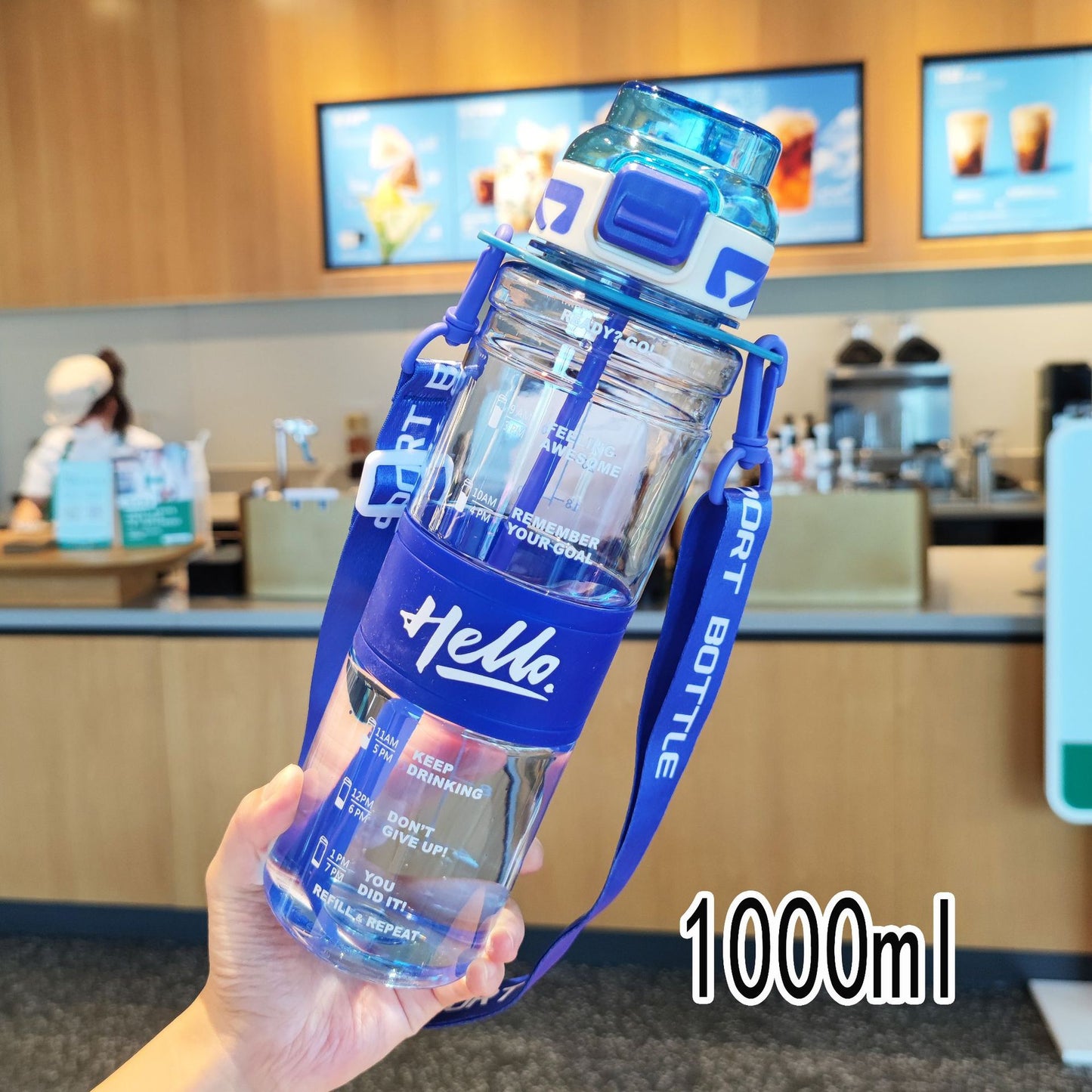 Damen große Sport-Trinkflasche mit motivierenden Zeitmarkierungen Karnz