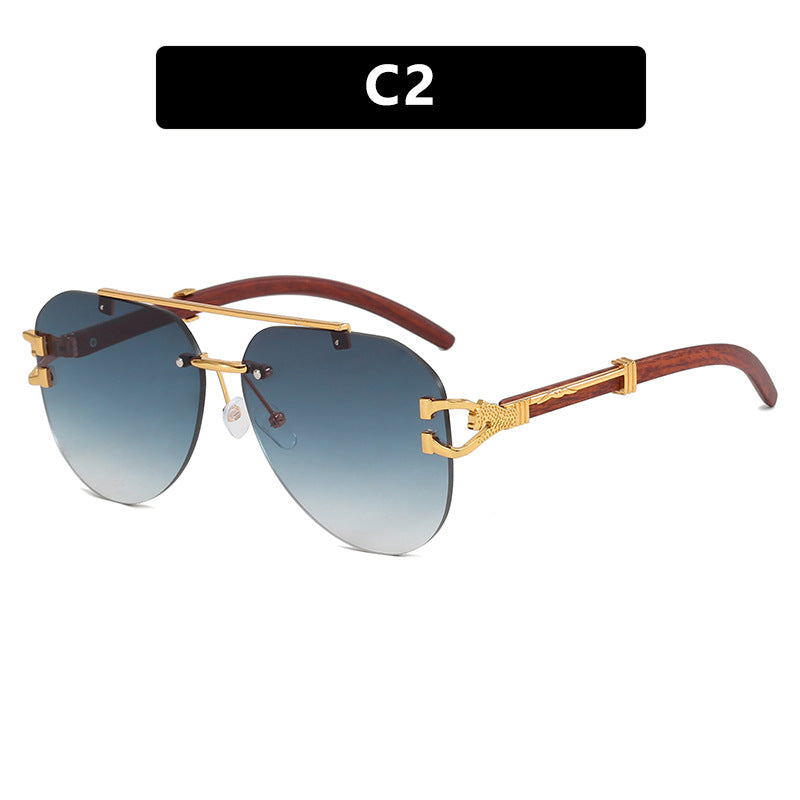 Damen modische Piloten-Sonnenbrille mit luxuriösen Metallakzenten und Holzdetails Karnz