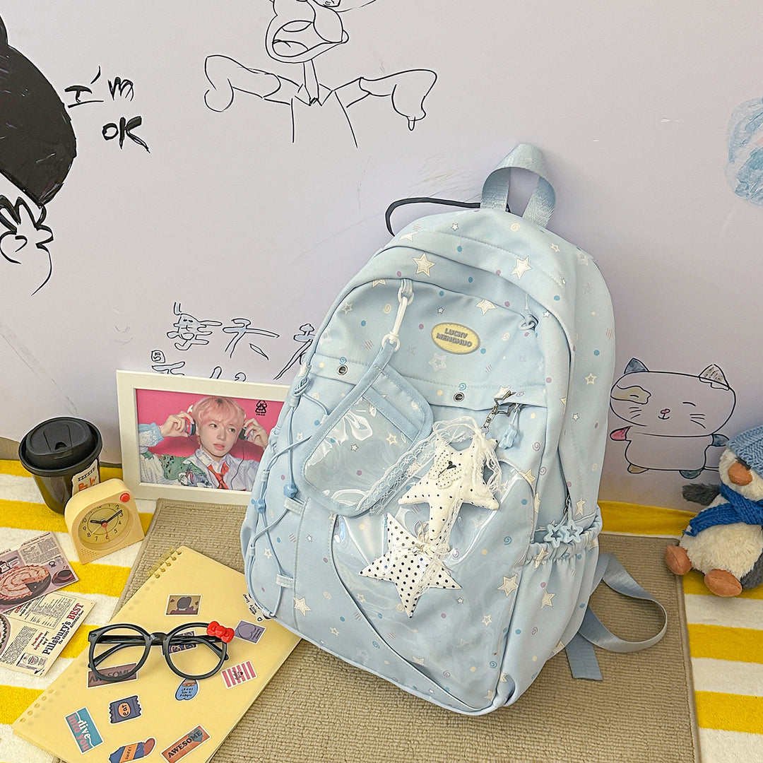 Stylische Multi-Taschen Stern-Applikation Rucksack Karnz