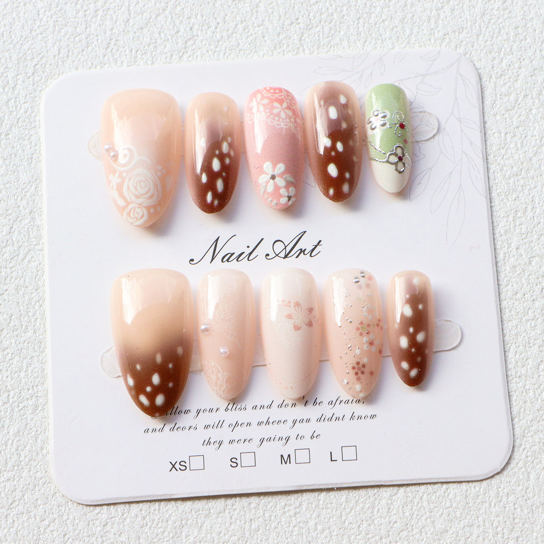 Blumengeschmücktes Press-On Nagelset  1791724359