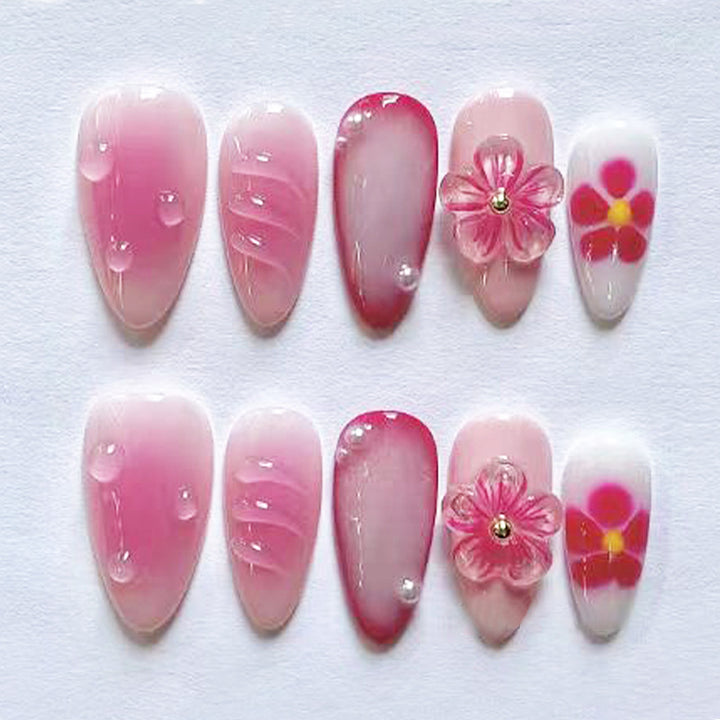 Blumenverzierte Press-On Nagelset