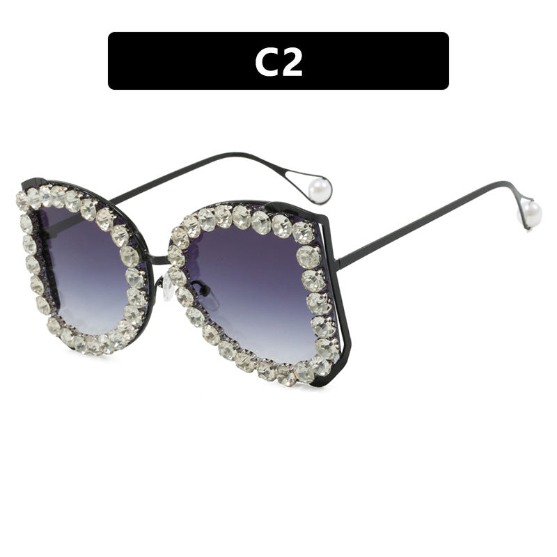 Damen extravagante Katzenaugen-Sonnenbrille mit funkelndem Strassrahmen Karnz