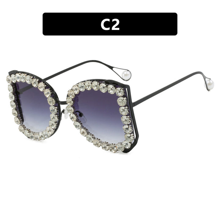 Damen extravagante Katzenaugen-Sonnenbrille mit funkelndem Strassrahmen Karnz