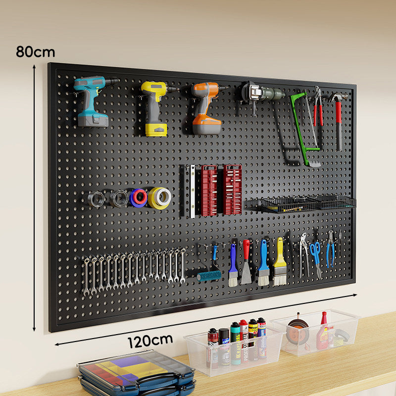 Wandmontiertes perforiertes Metall-Pegboard-Werkzeugorganisator-Panel mit modularen Haken und Aufbewahrungsbehältern
