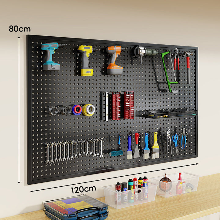 Wandmontiertes perforiertes Metall-Pegboard-Werkzeugorganisator-Panel mit modularen Haken und Aufbewahrungsbehältern
