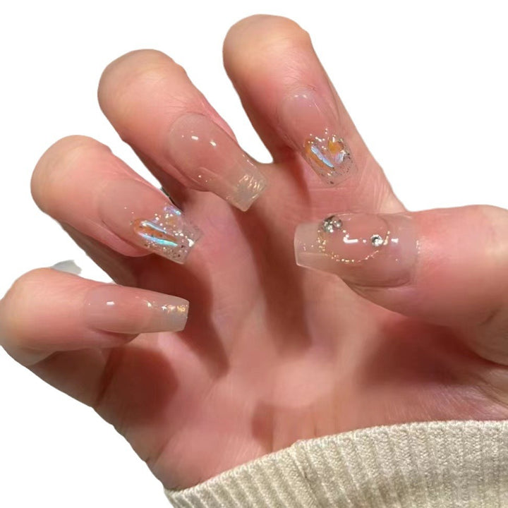 Langlebiger Press-On-Nagelset mit Kristallakzenten
