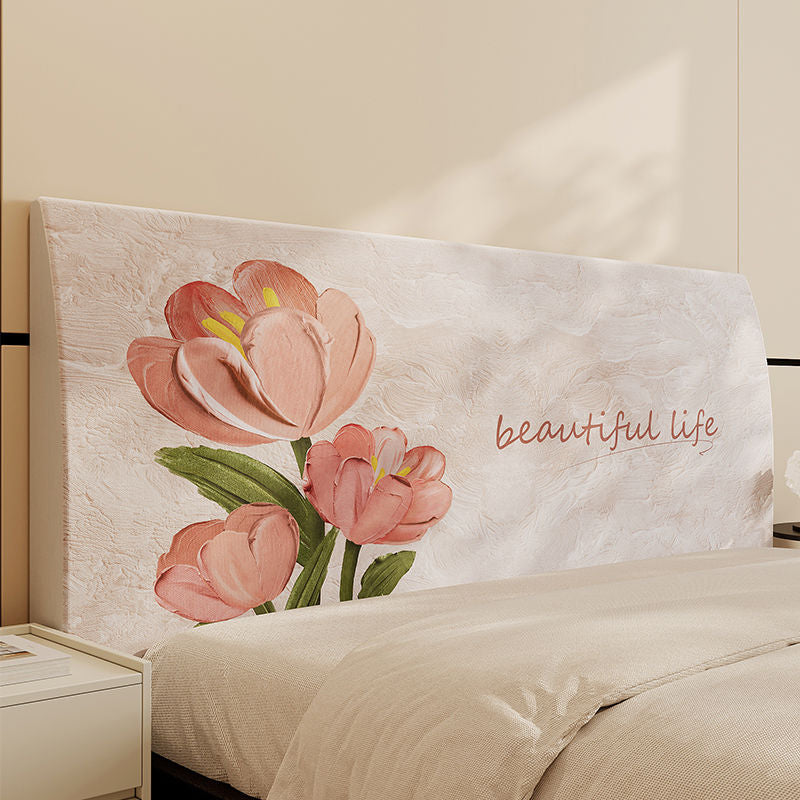 Decorative Padded Headboard Slipcover with Floral Print and Inspirational Script