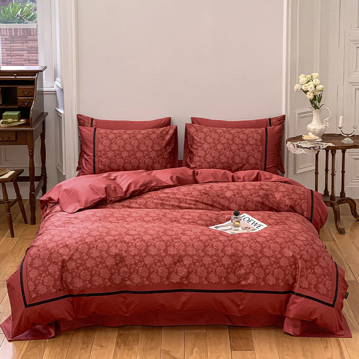 Luxus Baumwoll-Satin Blumen Bettdeckenbezug Set mit Aquarell Blumenmotiven, kontrastierendem Kastenrand & versteckten Eckenbindern