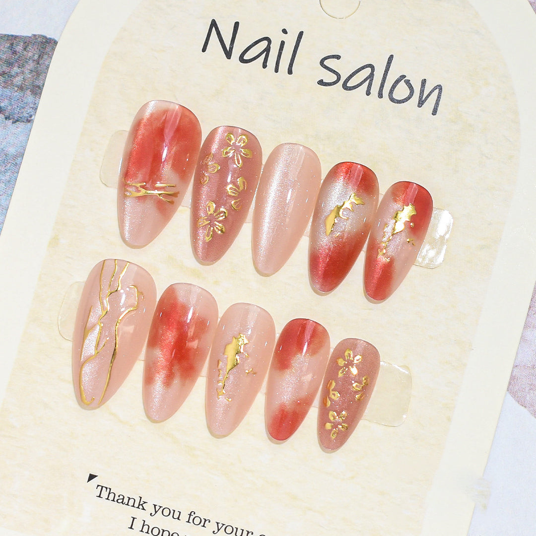 Künstlerisches Press-On-Nagelset mit Kirschblütenmuster Karnz