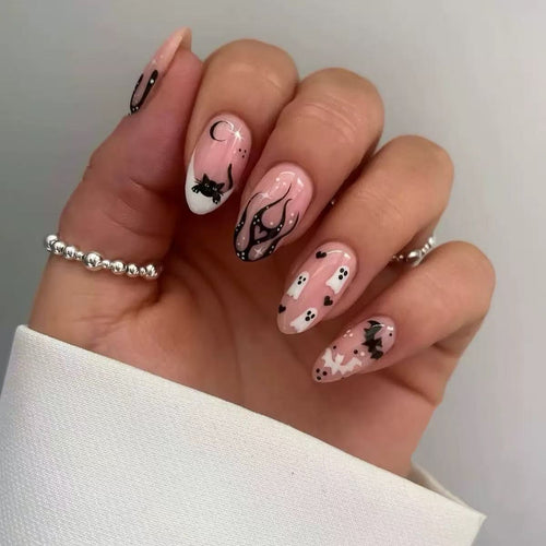 Künstlerisches Katzen- und Geister-Themen Press-On Nail Set