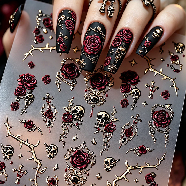 Gothic Rose und Skull Nagelkunst Aufkleber Set