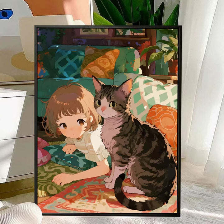 Niedliche Katzen- und Kind-Illustration Wandkunst Karnz