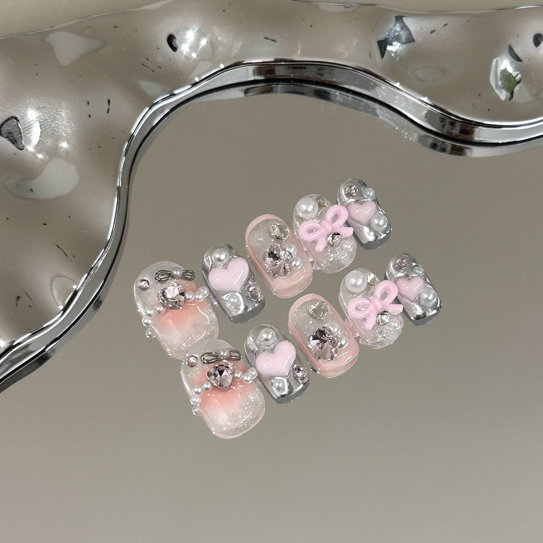 Perlen- und Strass-Dekorative Press-On Nagelset