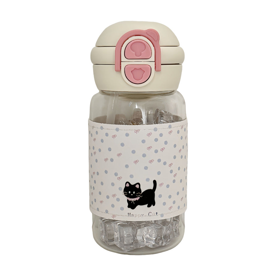 Damen Trinkflasche mit kreativem Motiv und integriertem Strohhalm Karnz