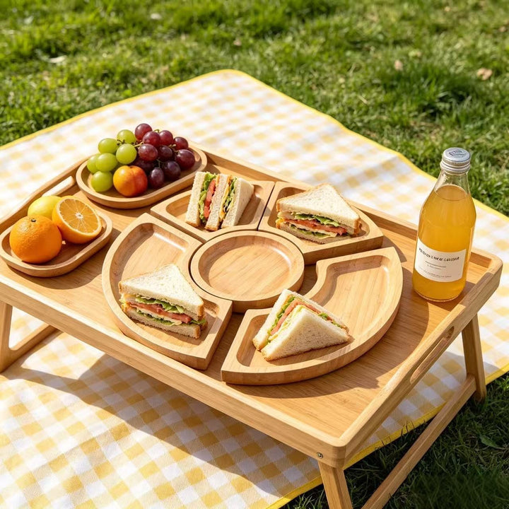 Multi-Compartment Holz Snack Serviertablett Karnz