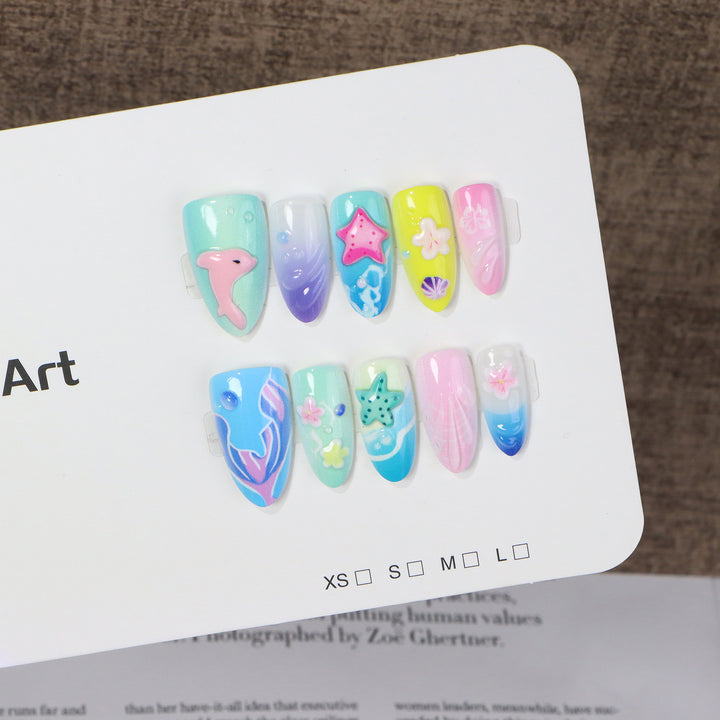 Ozean-inspiriertes thematisches Press-On Nagelkunstset Karnz