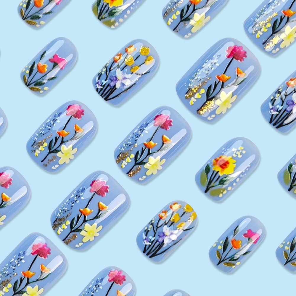 Floral-verzierte Press-On Nagelkunst Karnz
