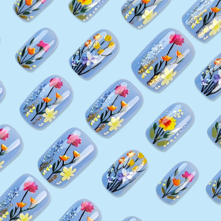 Floral-verzierte Press-On Nagelkunst Karnz