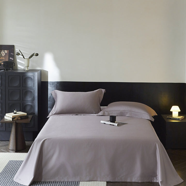 Glatte Baumwoll-Satin Bettlaken und Oxford-Kissenbezug Set Hotel-Stil Seidiger Finish