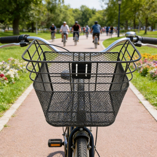 abnehmbarer Mesh-Frontfahrradkorb mit Schnellverschlussbefestigung Karnz