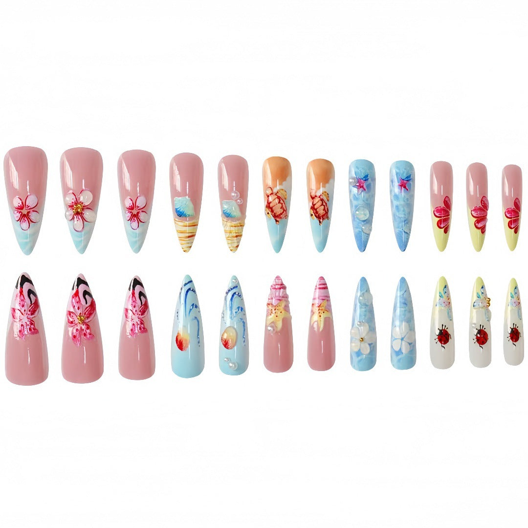 Künstlerisch vom Meer inspiriertes Press-On-Nagelset Karnz