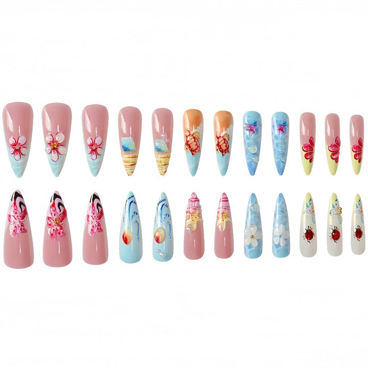 Künstlerisch vom Meer inspiriertes Press-On-Nagelset Karnz