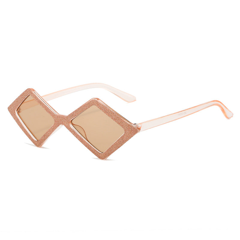 Damen futuristische, geometrische Sonnenbrille mit glitzerndem Rahmen Karnz