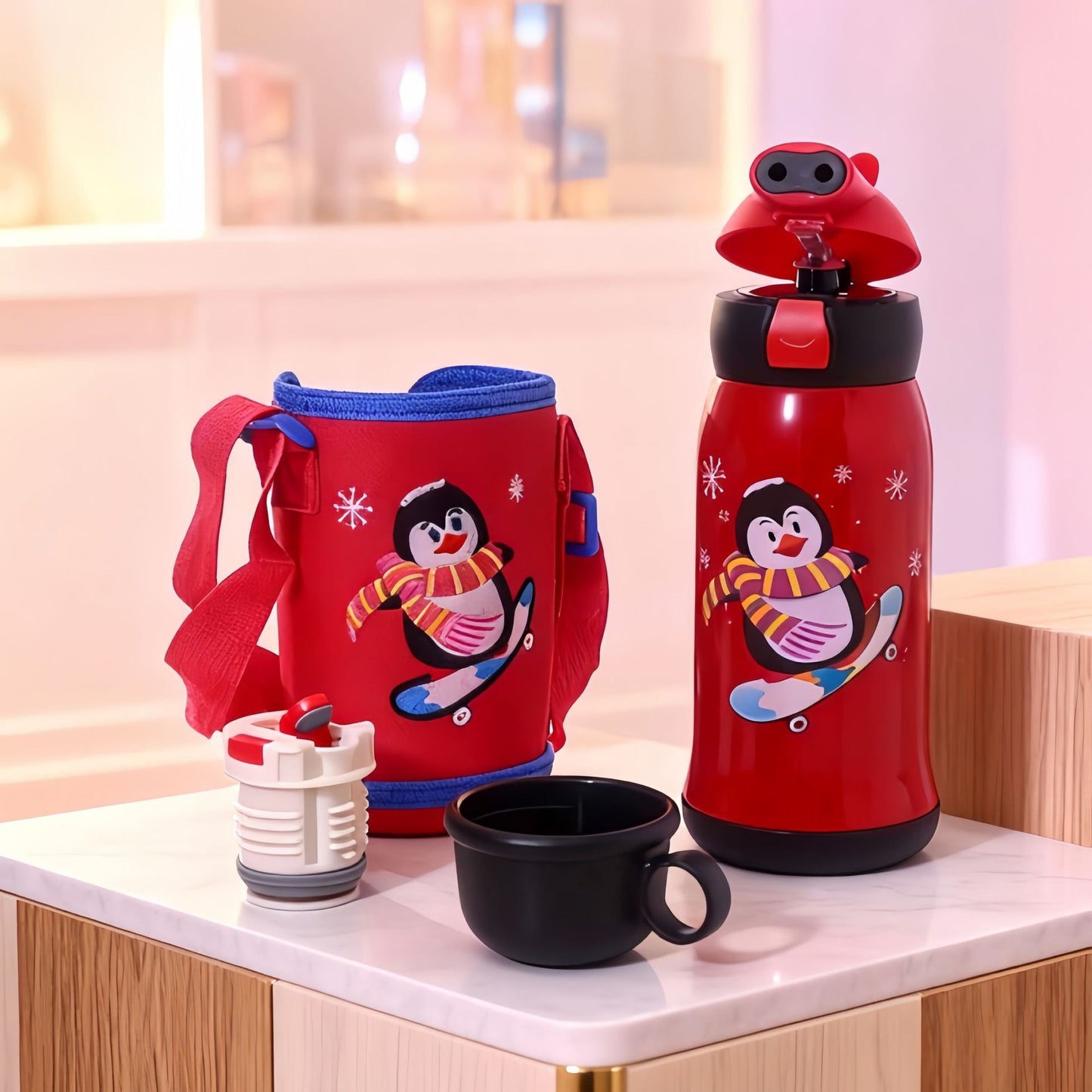Damen Isolierte Trinkflasche mit praktischem Tragegurt und Tiermotiv Karnz