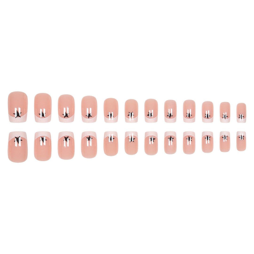 Künstlerische French Tip Press-On Nägel mit Sternakzenten Karnz