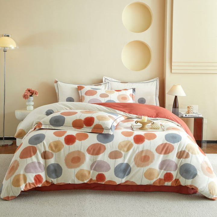 Reversible Brushed Cotton Duvet Cover Set with Pine Tree Embroidery
