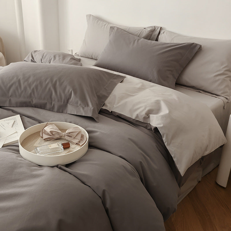 Wendbares Baumwoll-Satin-Bettbezug-Set mit Hotelverschluss und kontrastierter Kantenverarbeitung