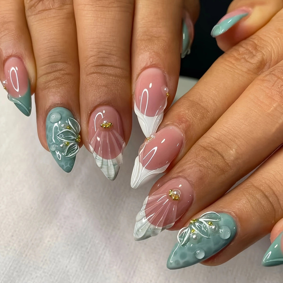 Florale-Verzierte Stiletto Press-On Nägel Karnz 1787368964