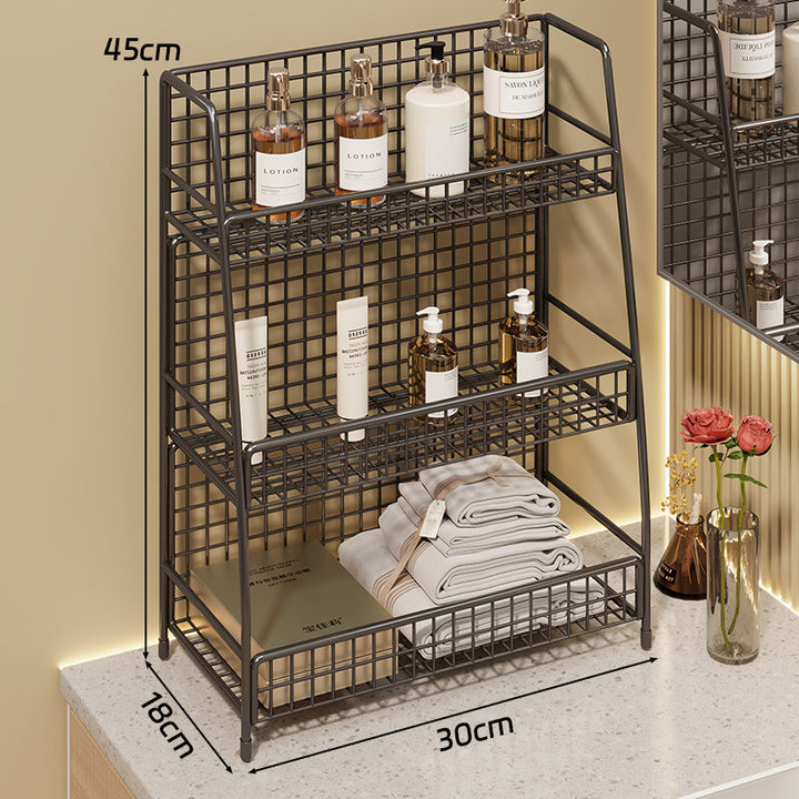 Multi-Ebenen Drahtgitter Arbeitsplattenorganizer mit schrägem Rahmen und belüfteten Mesh-Regalen
