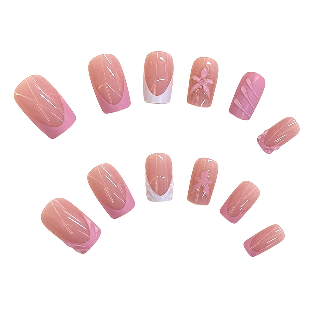 Elegantes Blumendesign Press-On-Nagelset Karnz