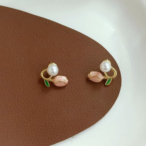 Blumenmotif Perlen- und Steinohrringe Karnz