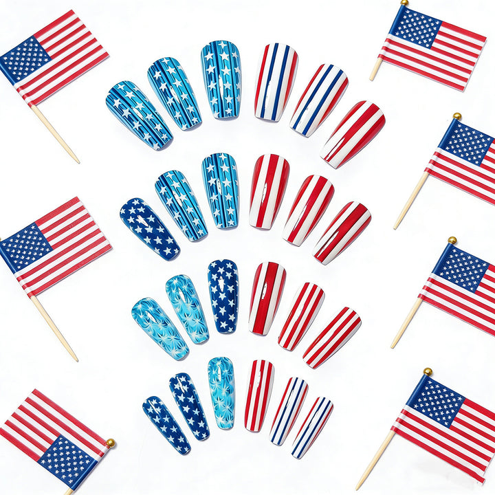 Kunstnägel mit Patriotischem Sternen- und Streifen-Design Karnz