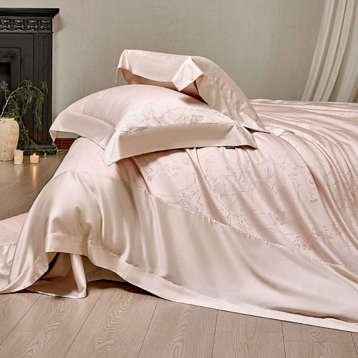 Seidiger Jacquard-Satin Bettbezug und Kissenbezug Set mit subtilem floralem Reliefgewebe