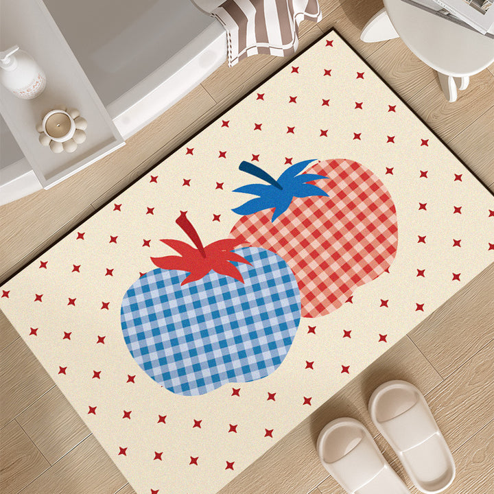 Plush Absorbent Non-Slip Bathroom Door Mat with Cartoon Stretching Cat and Paw Print
