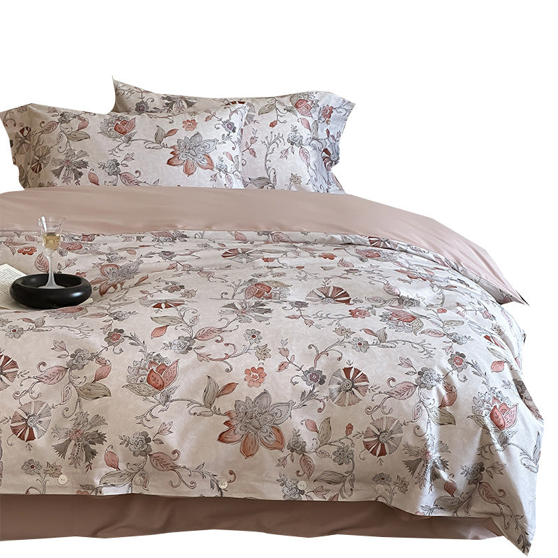 Luxuriöses Satin-Bettwäscheset mit zarten Rosenmotiven und Knopfleiste