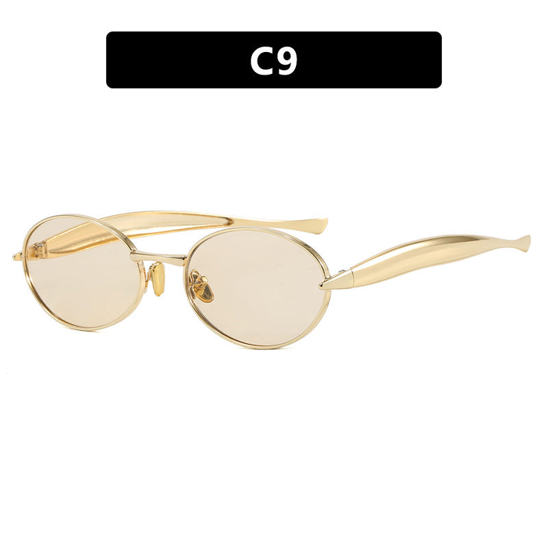 Damen modische Sonnenbrille mit ovalem Rahmen und funkelnden Details Karnz