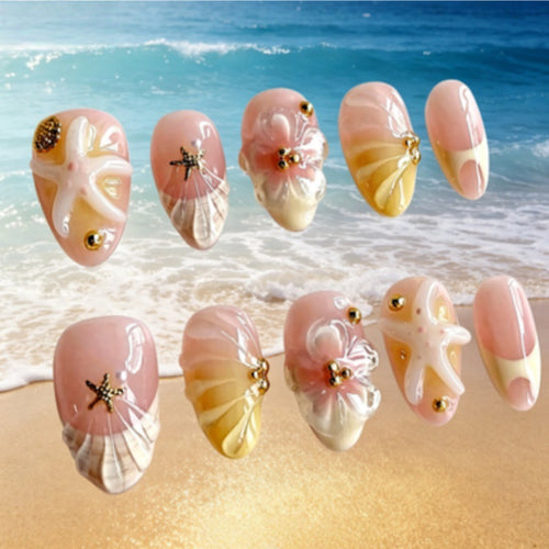 Künstlerisches Press-On-Nagelset mit einzigartigen Sommerdesigns Karnz